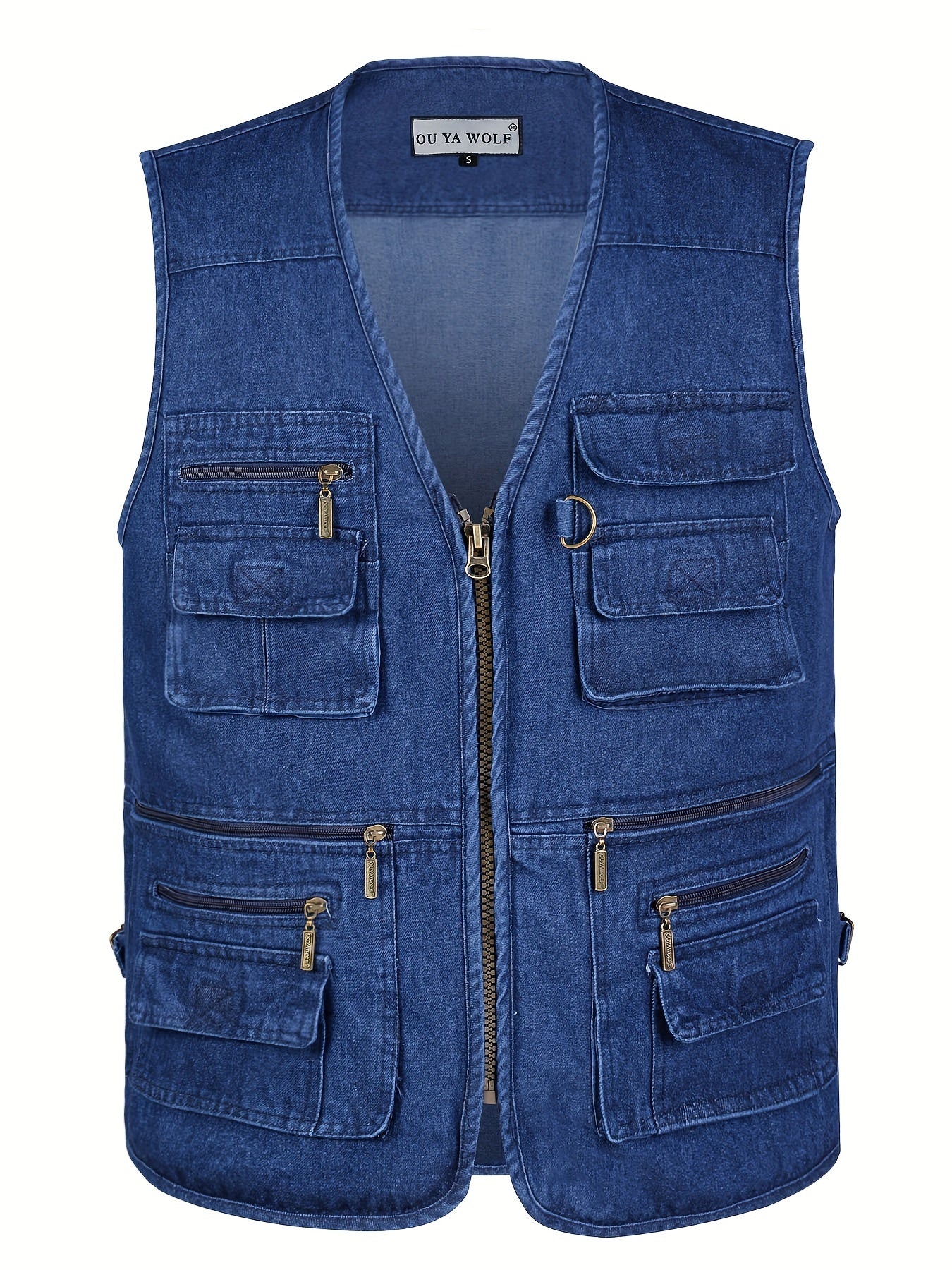 Plus Size Men's Cotton Utility Vest with Multiple Pockets for Outdoor Activities