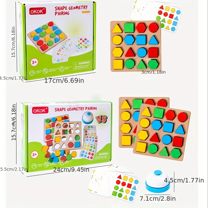 Wooden Dual-Player Battle Game for Kids with Geometric Shape Matching and Building Blocks