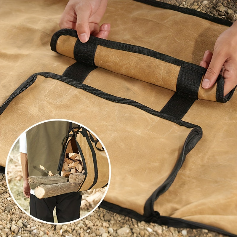 Durable Canvas Firewood Tote Outdoor Wood Storage Carrier for Camping and Holidays