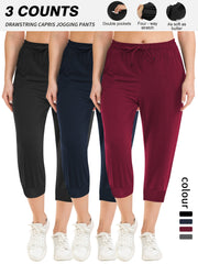 Women's Plus Size Drawstring Capri Jogger Pants Casual Loose Fit Four-Way Stretch