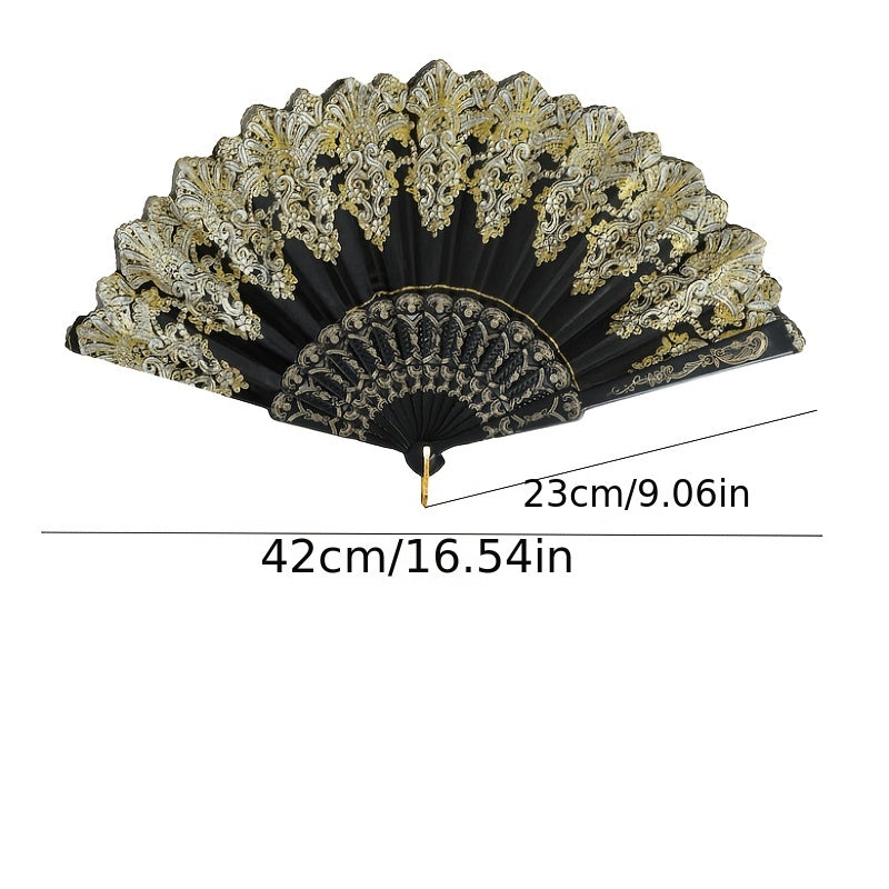 Vintage Floral Hand Fan for Women Chinese Folding Silk Fabric Wedding Dance Party Decoration