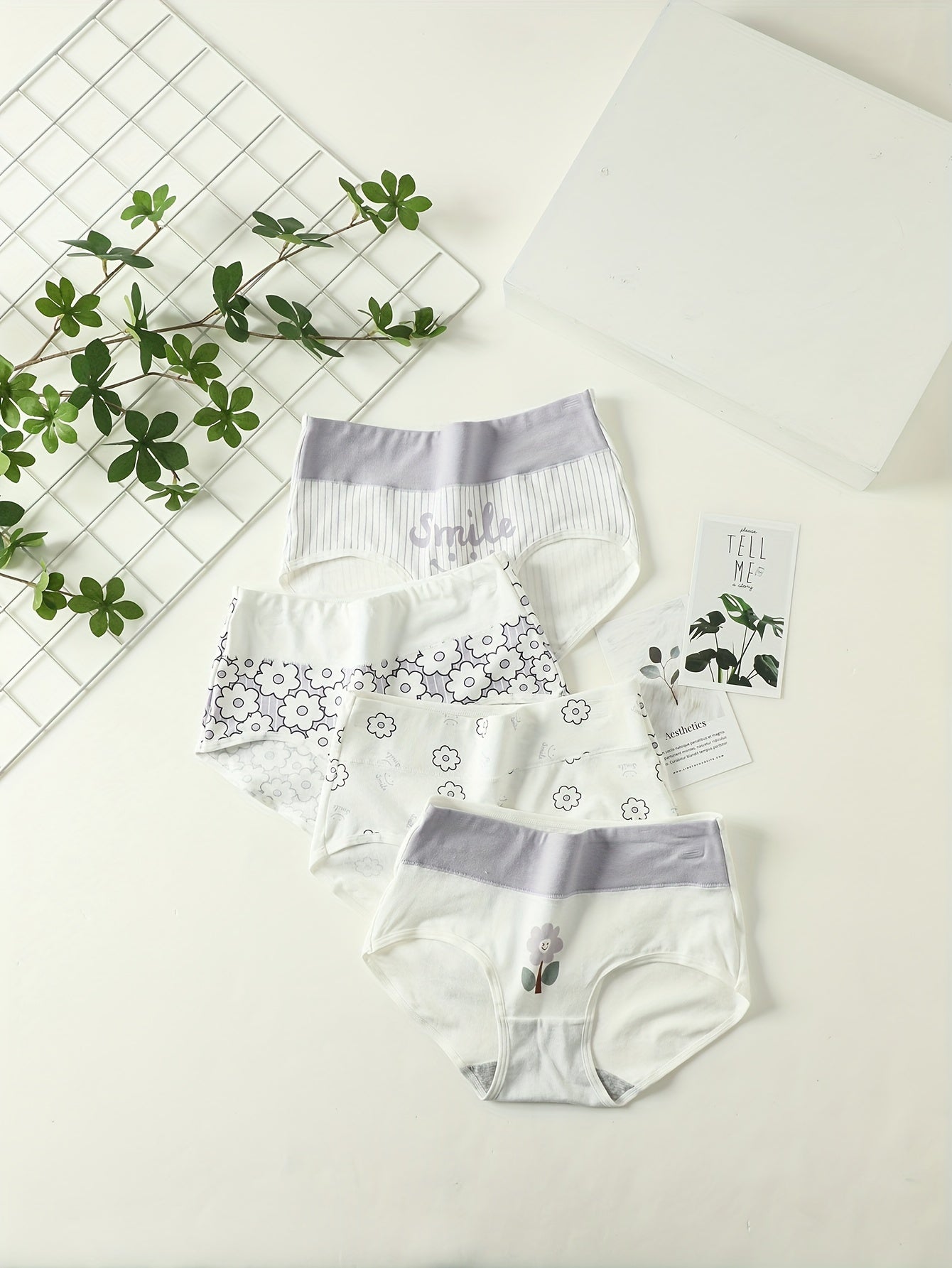 Women's Cotton Printed High-Waisted Shorts 4-Pack Butt-Lifting Waist-Training Autumn Winter