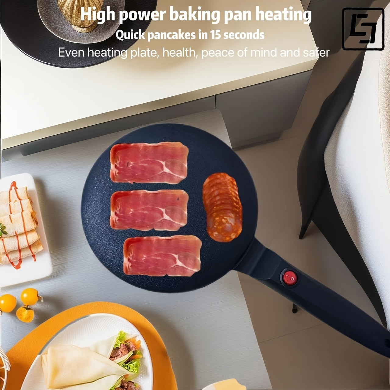 Pankeklar, vafli, tuxum va sendvichlar uchun ideal elektr griddle. Kompakt, bardoshli alyuminiy dizayn va haroratni boshqarish. Uy, ofis, yotoqxona yoki avtoulovda foydalanish uchun mukammal. Batareyaga ehtiyoj yo'q.