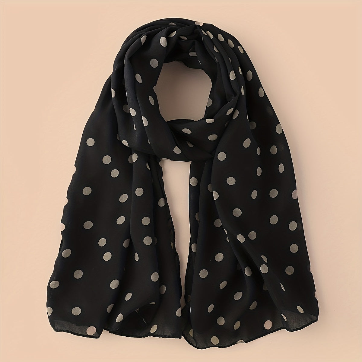 Polka Dot and Solid Color Chiffon Scarf for Casual Wear Head Wrap Sun Protection