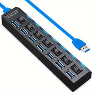 7-Port USB 3.0 Hub with LED Switch Fast Data Transfer Compatible with Laptops and PCs