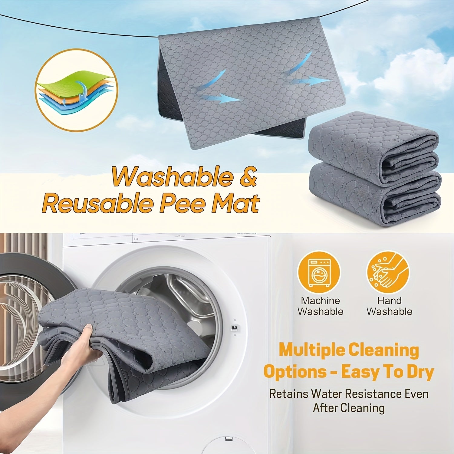 Washable Reusable Dog Training Pad Leak-Proof Absorbent Incontinence Mat