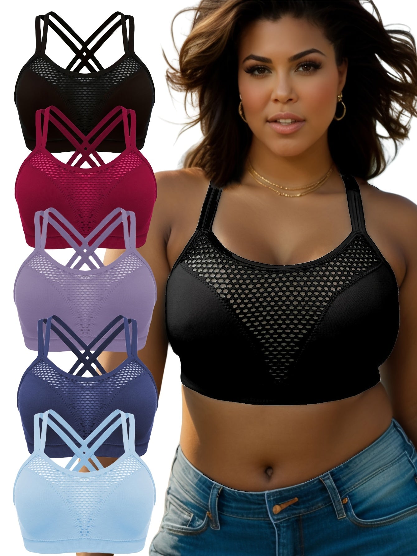 Plus Size Breathable Sports Bras for Yoga Running Gym with Removable Pads