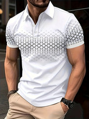 Erkaklar uchun plussiz casual golf koftasi, qisqa yengli, retro geometrik plitka printi, engil va qulay.