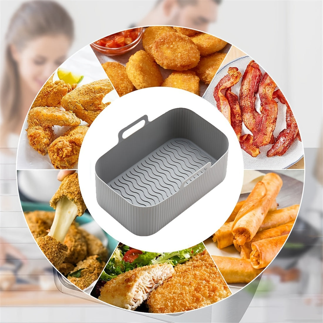 Set of 2 Rectangular Silicone Air Fryer Liners 19.5cm Reusable Baking Trays