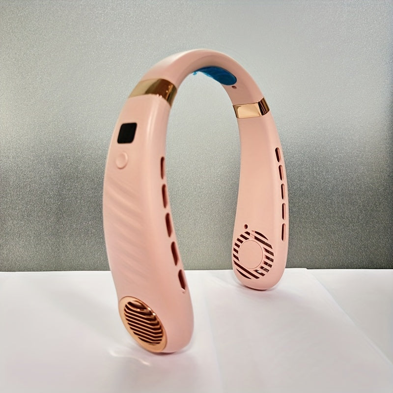 Portable bladeless neck fan with USB charging 5-speed digital display cooler for travel and camping lightweight ergonomic design