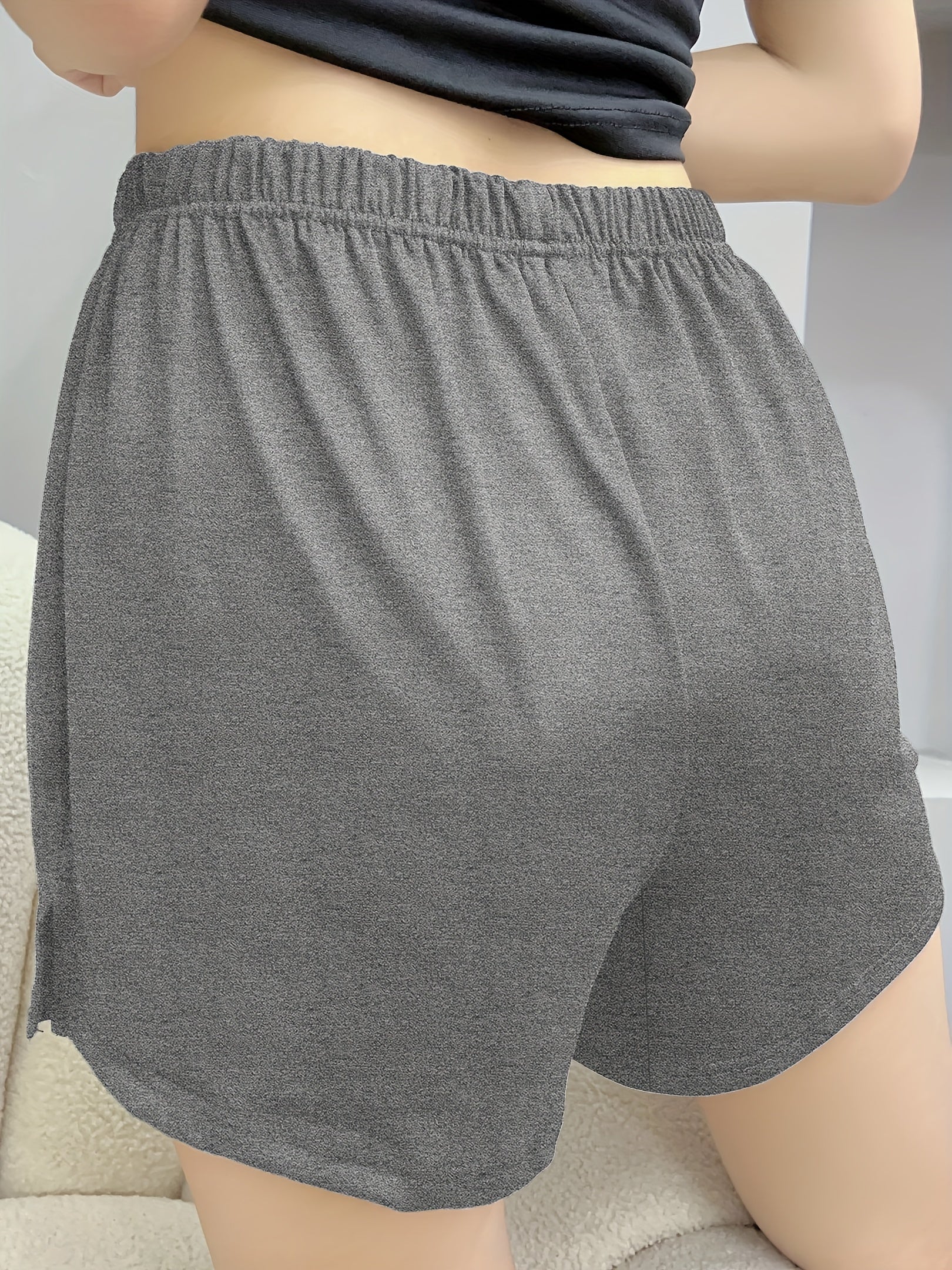 Plus Size Women's Loose Pajama Shorts with Elastic Waist and Split Hem