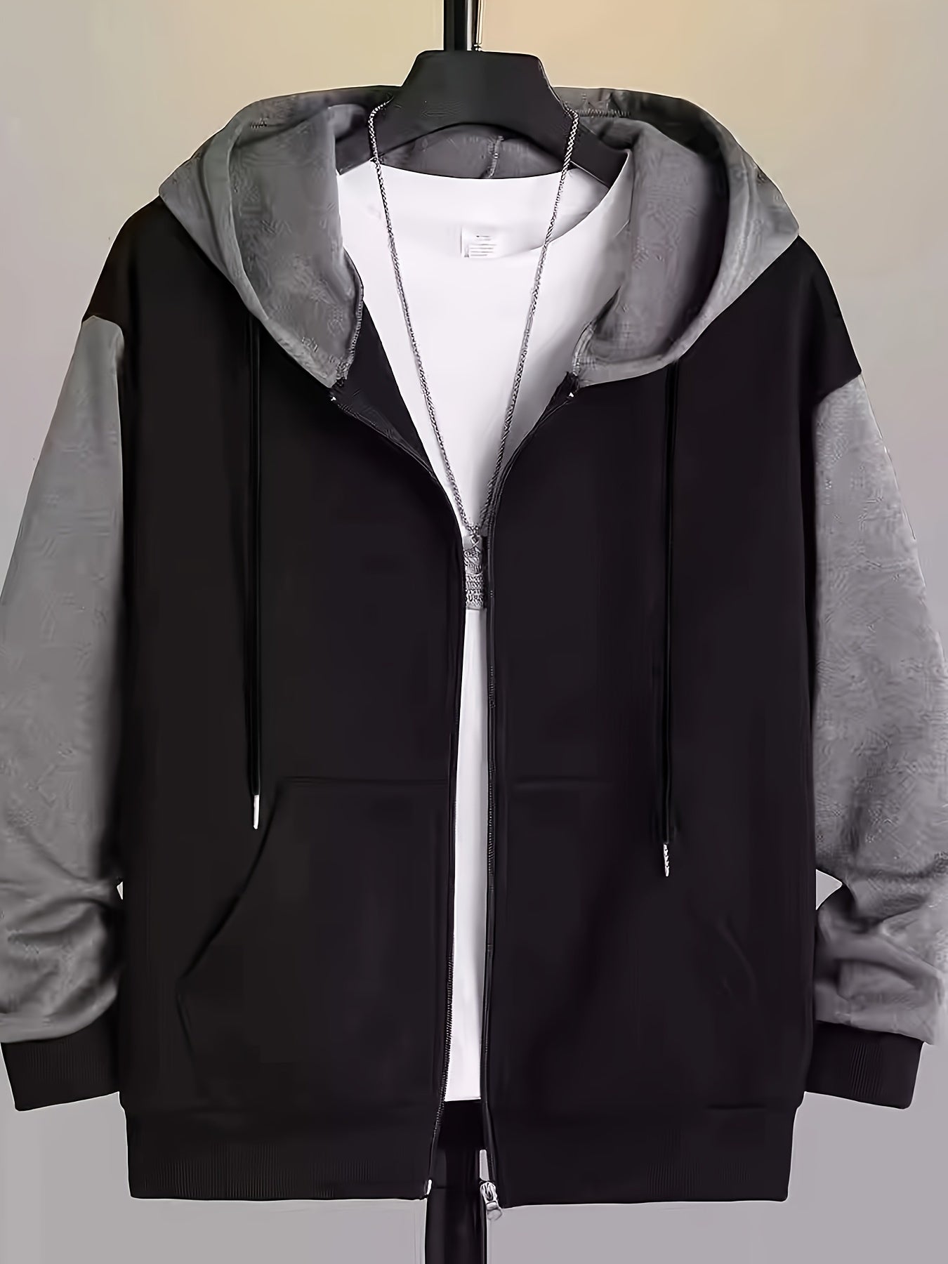 Plus Size Men's Hooded Jacket Solid Color Casual Spring Fall Long Sleeve Polyester