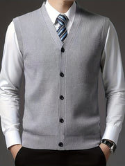 Men's Solid Color V-Neck Knitted Vest for Autumn Winter Wool Nylon Layering