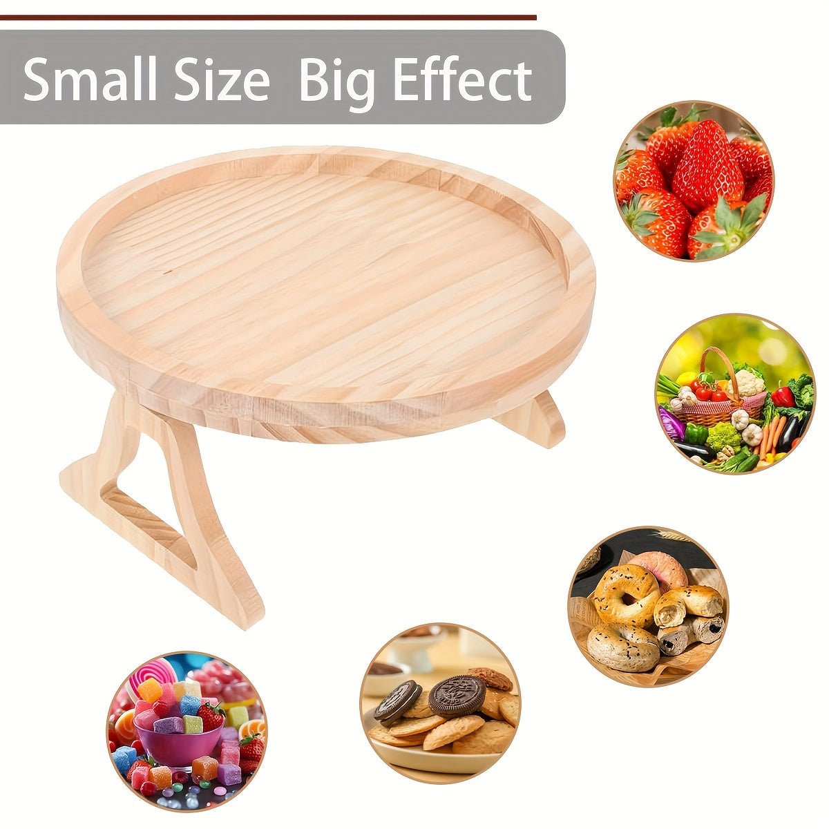 Foldable Wooden Sofa Side Table Natural Finish Portable Design
