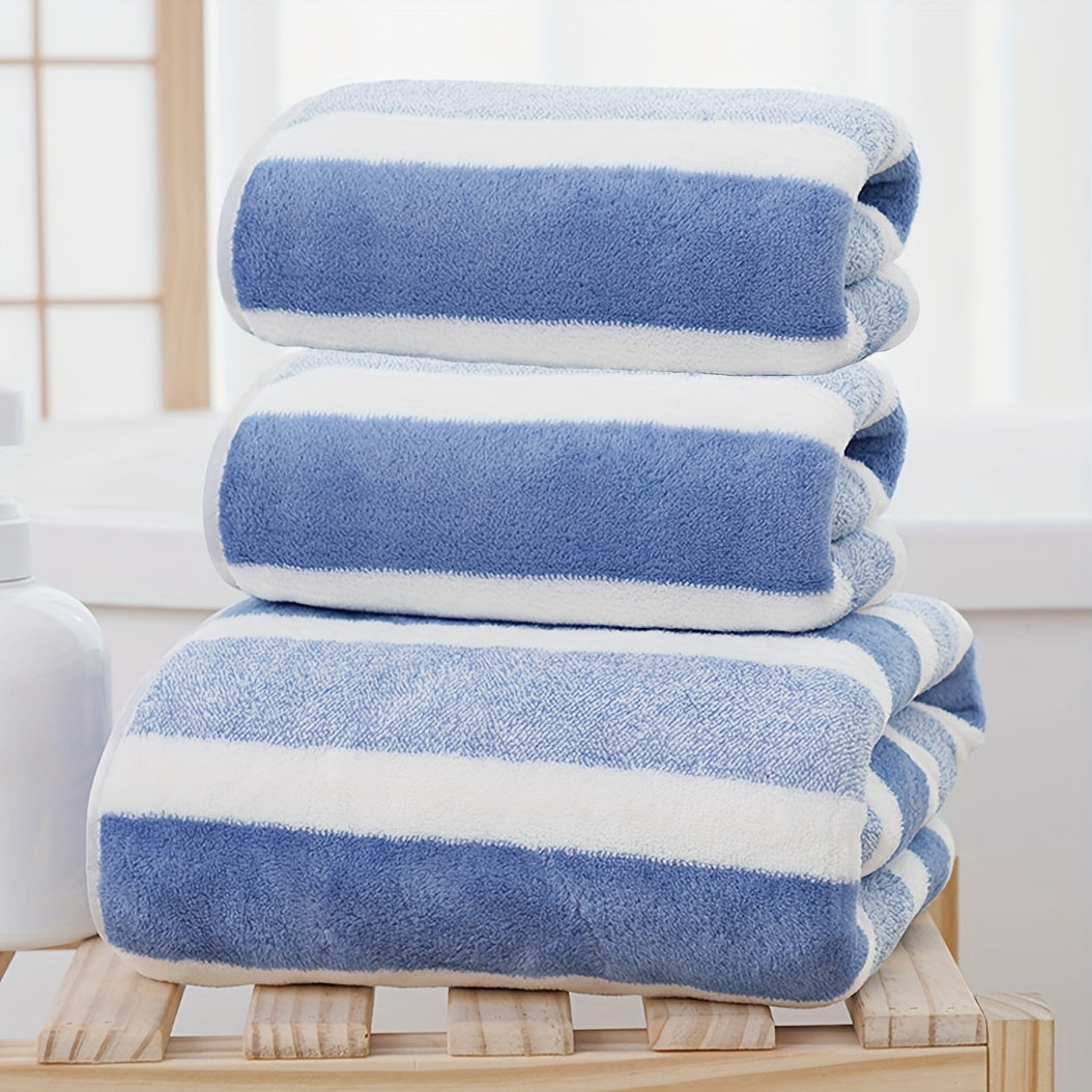 3-Piece Striped Towel Set Bath and Hand Towels Soft Absorbent Quick-Drying