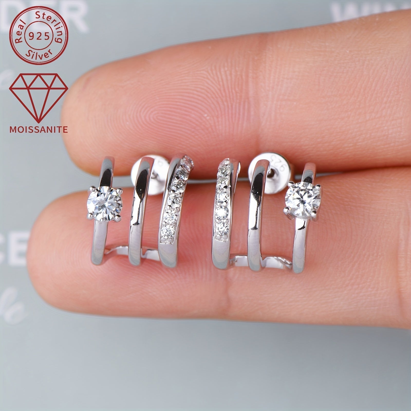 Ayollar uchun Sterling Silver Moissanite taqinchoqlari, 4mm va 0.42ct toshlar bilan