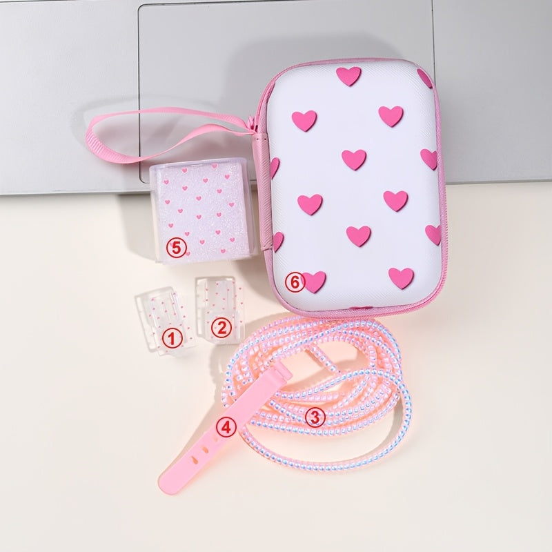 Set of 6 Heart Pattern EVA Cable Management Accessories for iPhone 20W Fast Charging