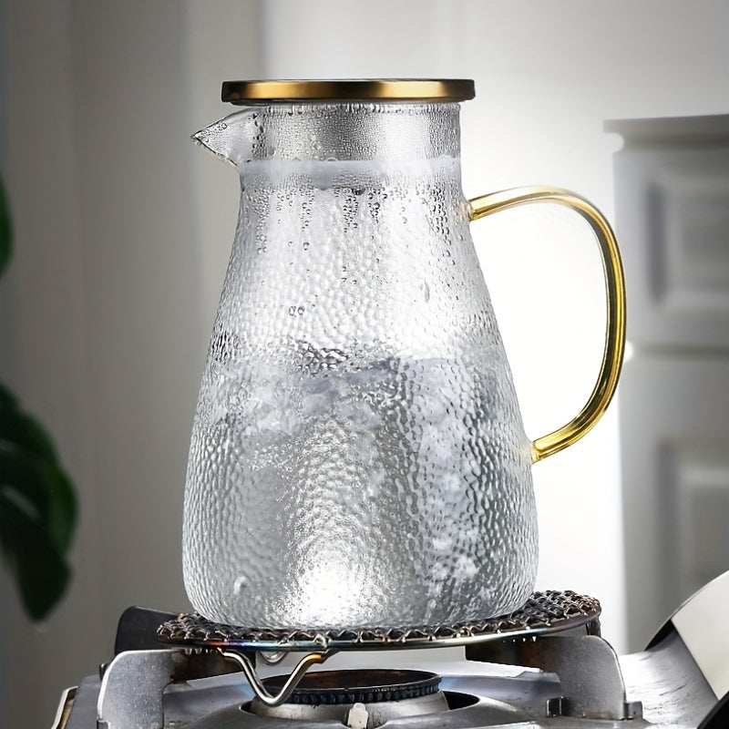 Glass Pitcher with Golden Handle, Large Capacity, Heat-Resistant, Dishwasher Safe