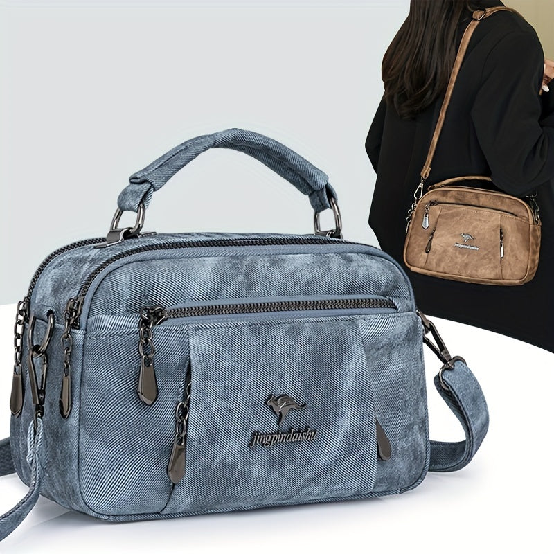 Synthetic Leather Crossbody Bag for Women with Detachable Strap in Black Grey Blue Light Blue