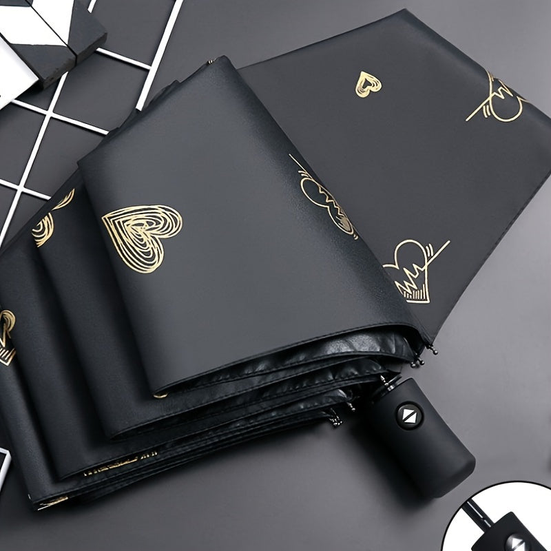 Casual Automatic Folding Umbrella Waterproof UV Protection Sun and Rain with Iron Handle