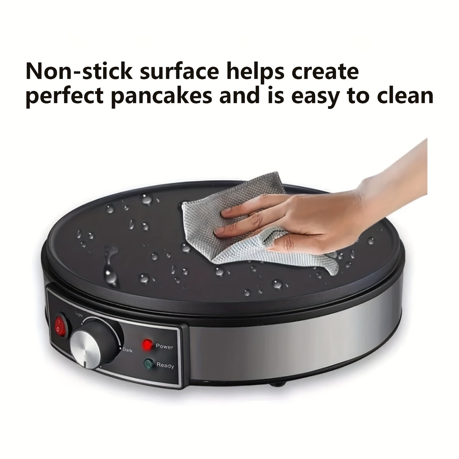 Yog‘ochsiz qovurilgan pan bilan elektr pancake tayyorlagich - turli xil nonushta taomlari uchun ideal. Sozlanadigan harorat nazorati, xamir tarqatuvchi va mustahkam konstruktsiya.