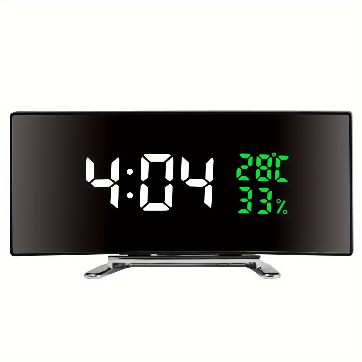 Black LED Curved Alarm Clock with Temperature Humidity Display and USB Battery Power