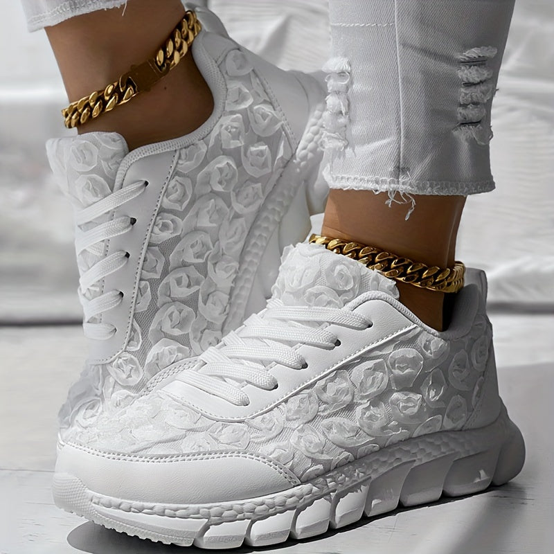 Ayollar uchun 3D Rose Lace-Up kundalik sport poyafzallari yengil, qulay oyoq kiyim
