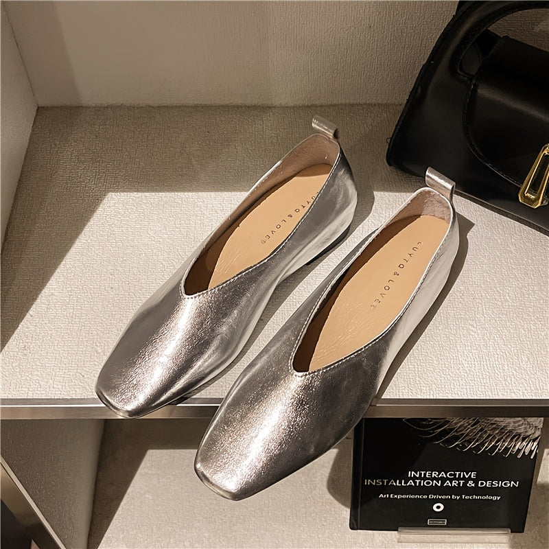 Zapatos femeninos vintage Mary Jane con punta cuadrada, de cuero sintético, con slip-on, para todas las estaciones