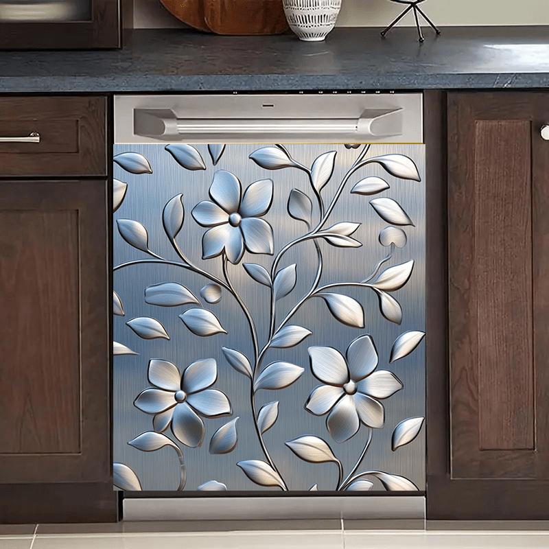 Edelki gullari PVC idish-tovoq eshigi magnit stiker, suv o'tkazmaydigan, iz qoldirmaydigan, 58.5x65cm