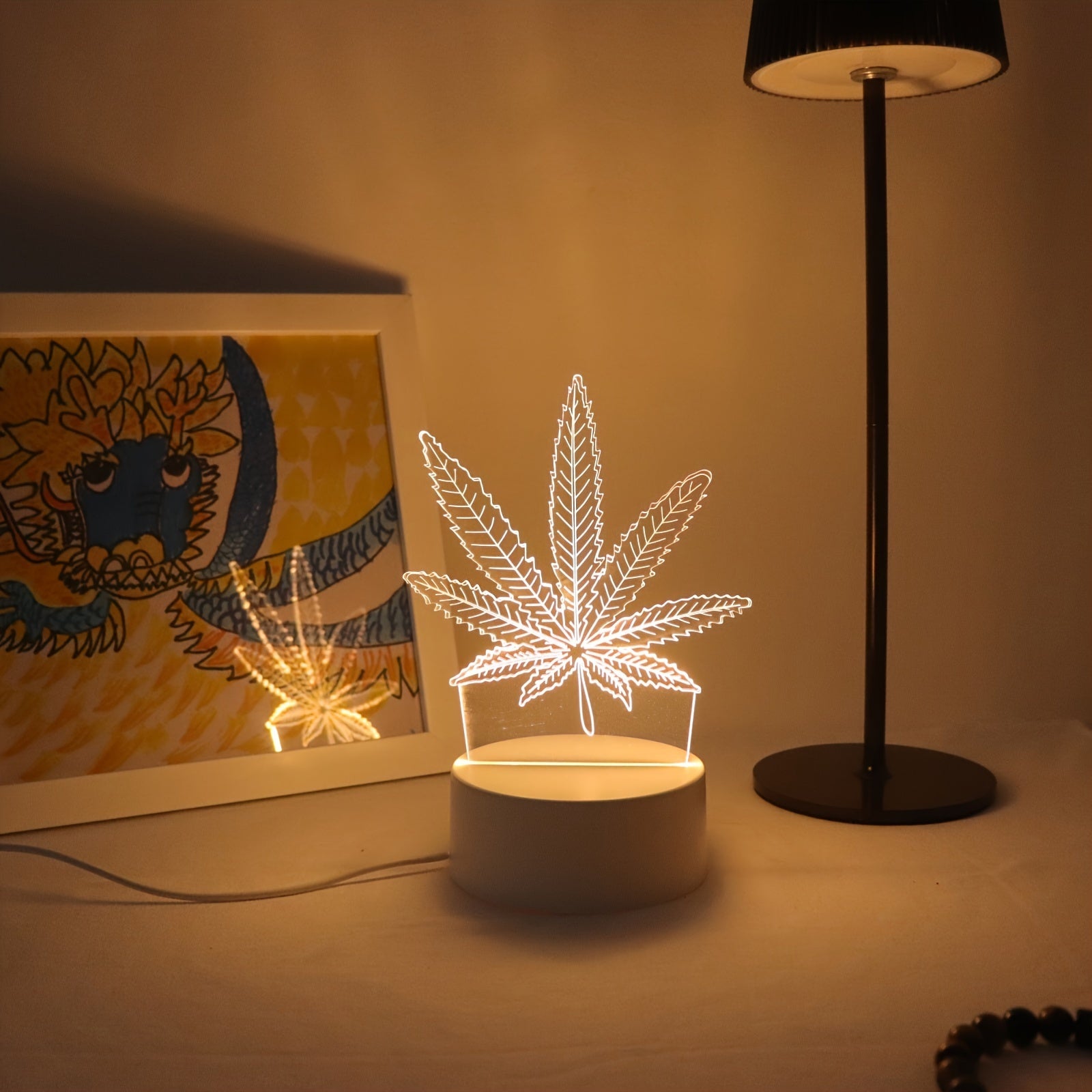 3D Maple Leaf Night Light with USB Power Touch Dimmable Glass Shade for Home Decor
