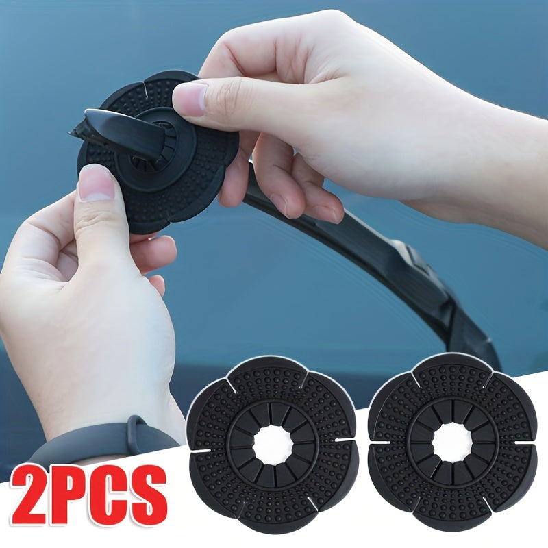 2pcs Matte Black Silicone Car Wiper Hole Covers Dustproof Windshield Guard