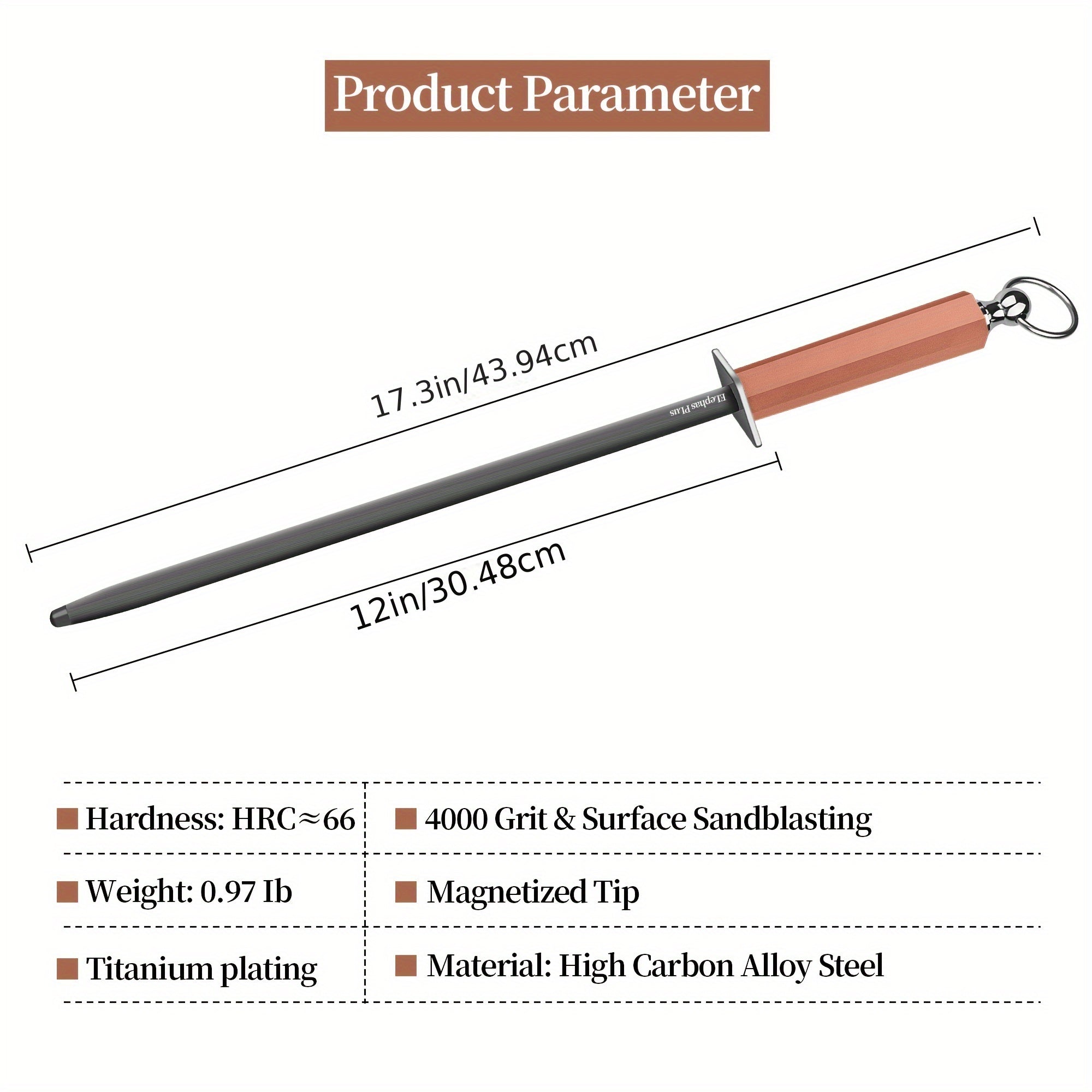 12-Inch Professional Handheld Knife Sharpener Steel with Fine Grit, Non-Electric Honing Rod