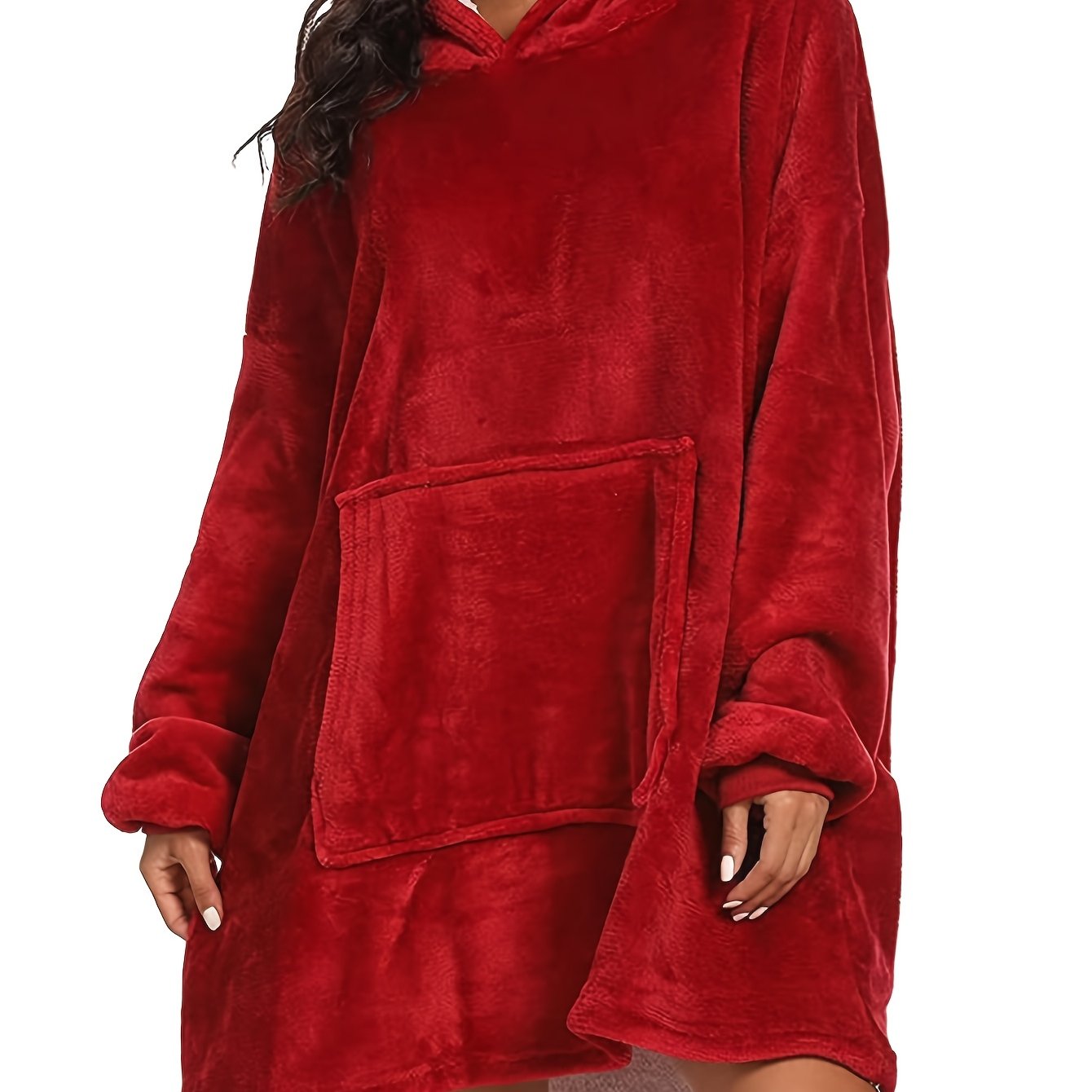 Women's Navy Blue Fleece Hooded Lounge Robe Warm Long Sleepwear