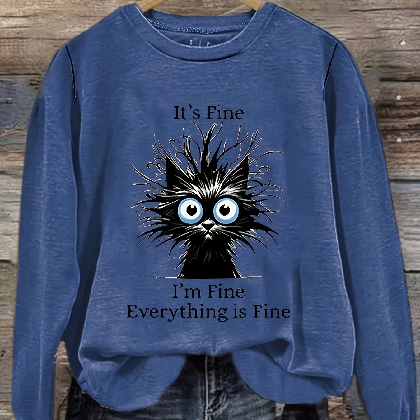 Women's Oversized Gray Cat Graphic Sweatshirt Pullover Fall Winter Casual