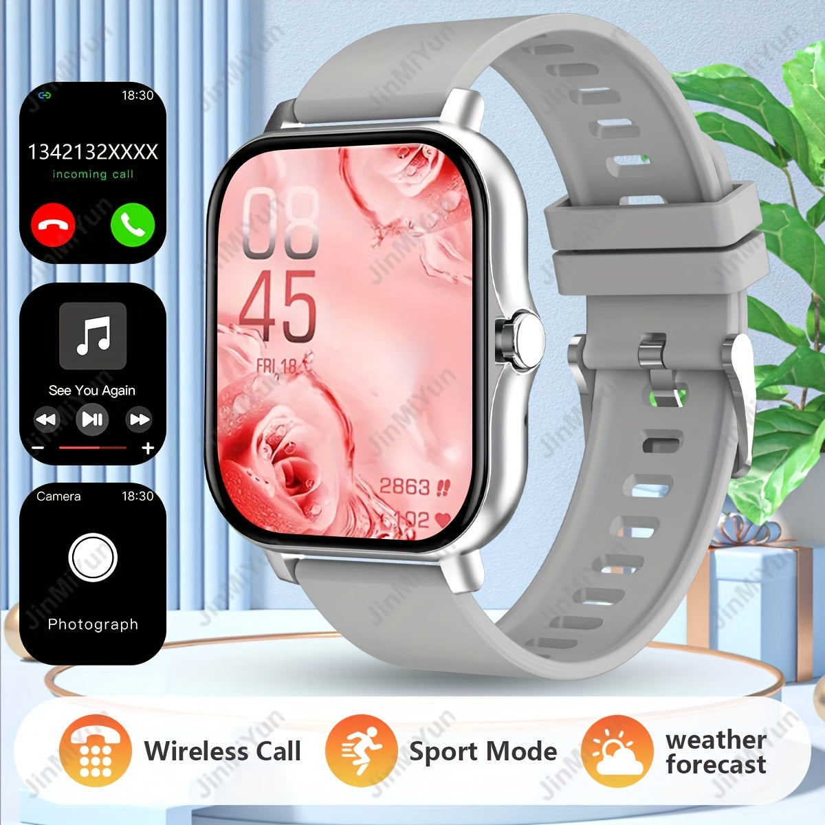 1.83-Inch Full Screen Touch Sports Smart Watch for Men and Women with Wireless Calling and Multiple Sports Modes