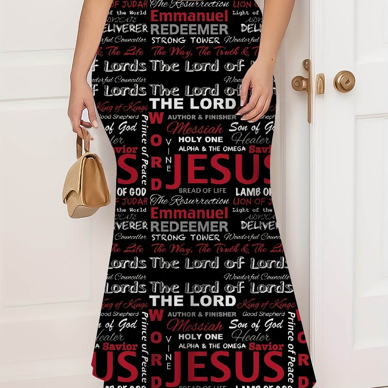 Plus-Size Mermaid Skirt Casual Jesus Letter Print All Seasons
