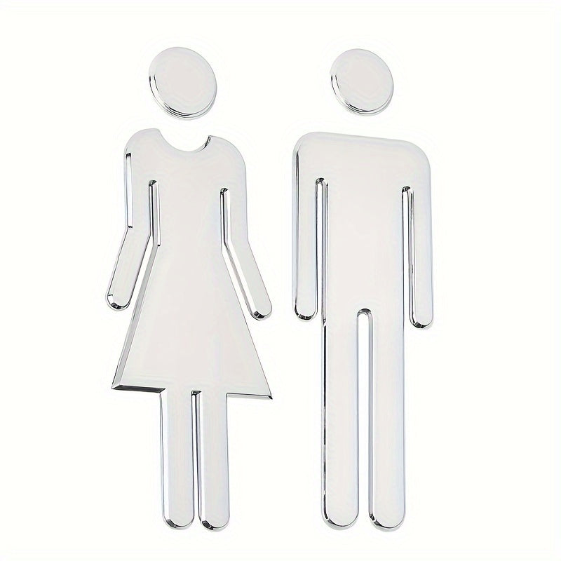 7.9-Inch Self-Adhesive Bathroom Sign Decal Male Female Silvery Golden for Office and Holiday