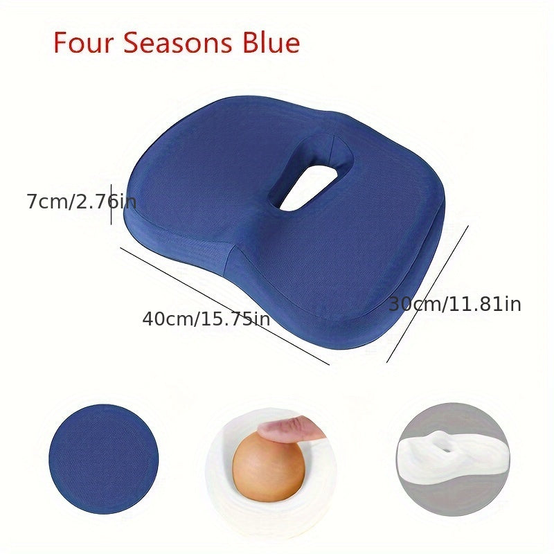 Memory Foam Cushion for Office Chair Blue Relieves Tailbone Pain Anti-Slip