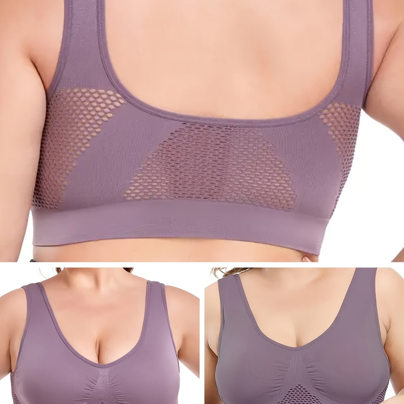 Plus Size Women's Breathable Mesh Wireless Padded Sports Bra Light Pink