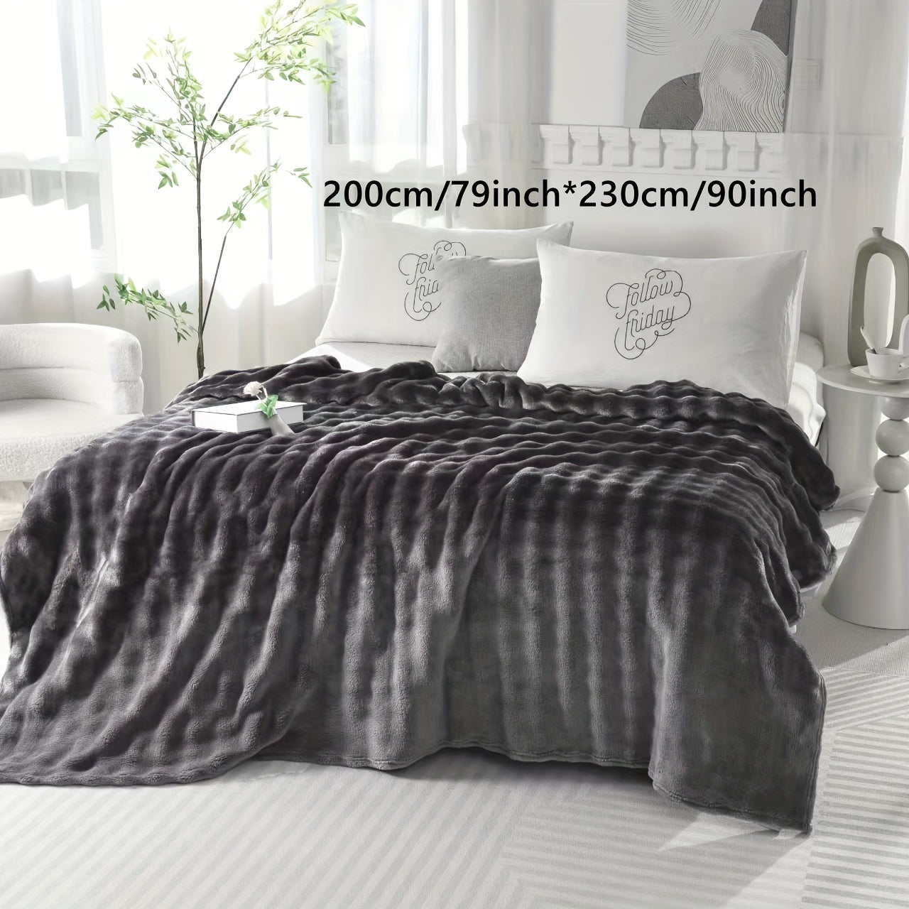 Hypoallergenic Polyester Bed Blanket Faux Rabbit Fur Plush Throw for Bedroom Sofa Travel