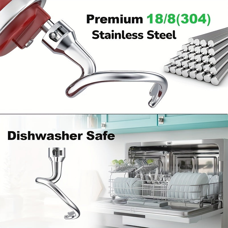 Stainless Steel Dough Hook for KitchenAid Stand Mixer 4.5 and 5 Quart Models