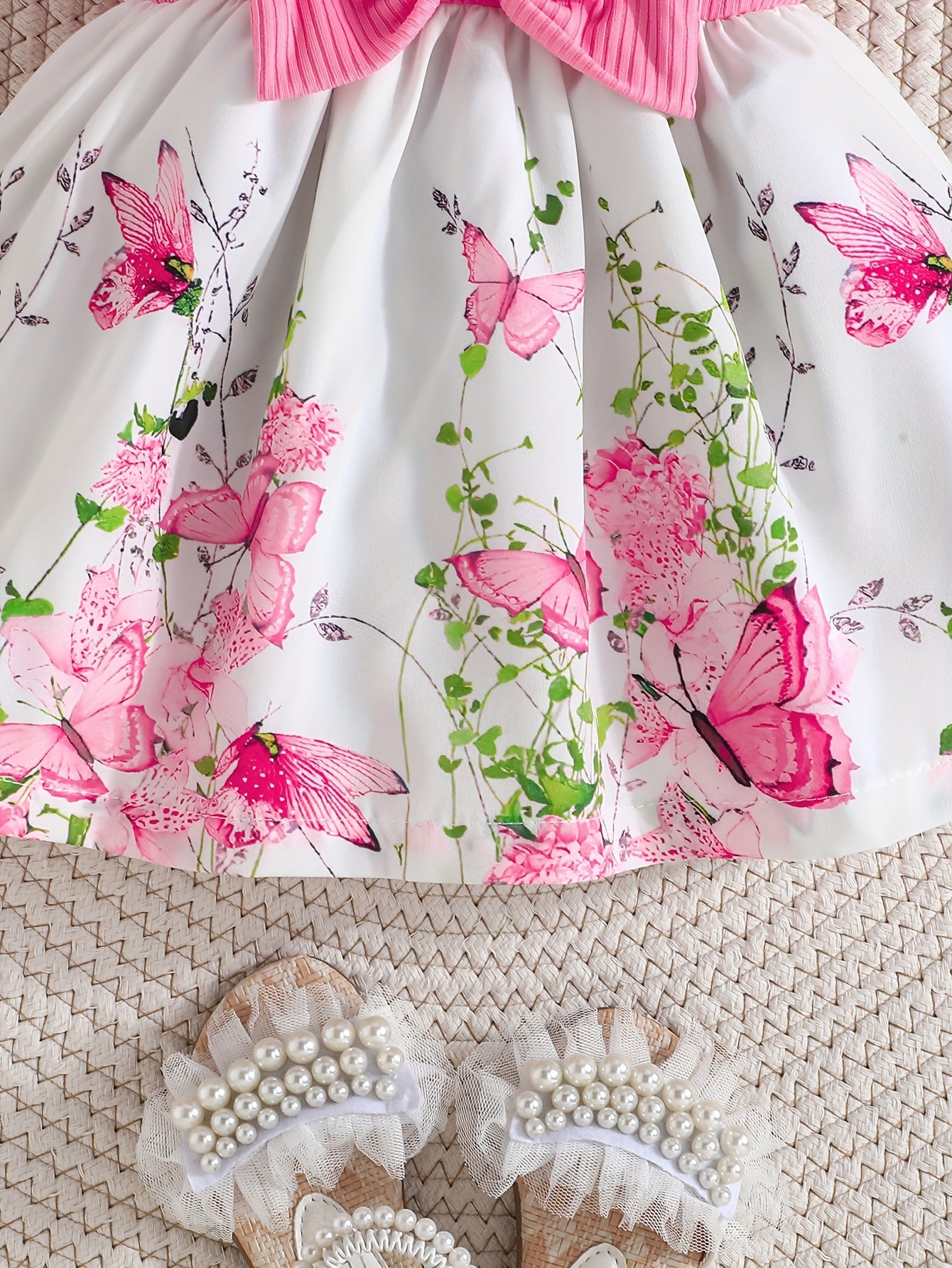 Girls Floral Ruffle Sleeve Dress Polyester Knit Casual Spring Summer Ages 12 and Under