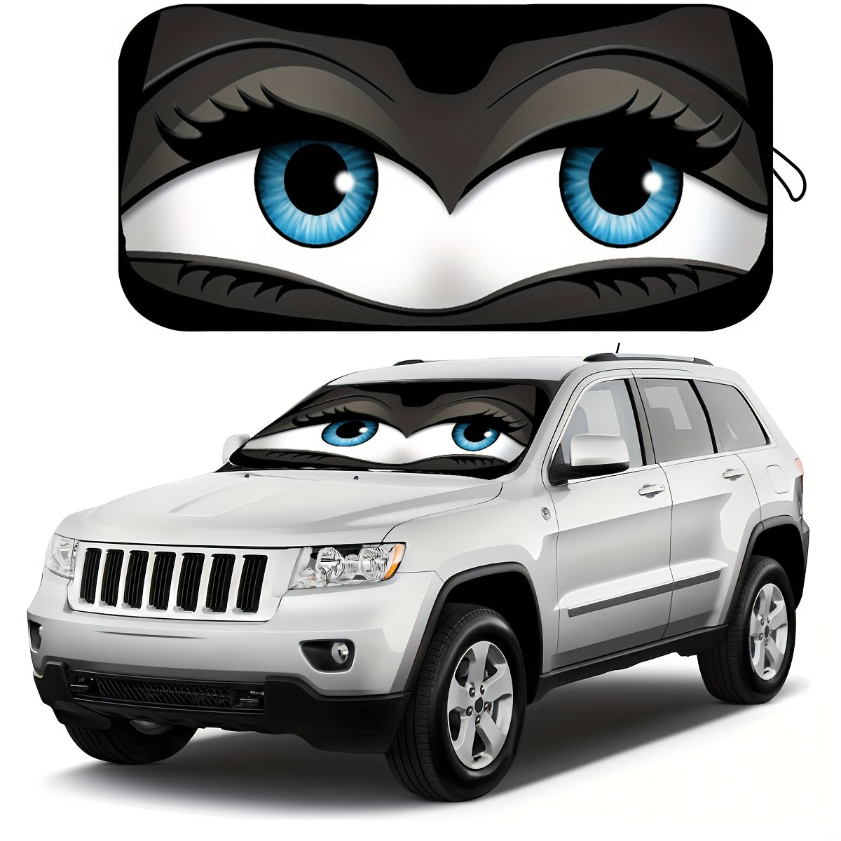 Kichkina multfilm katta ko'zlar quyosh nurlari uchun SUV va sedanga mos keladigan, roll-up polyester old oynani himoyalovchi quyosh nurlari uchun qopqoq