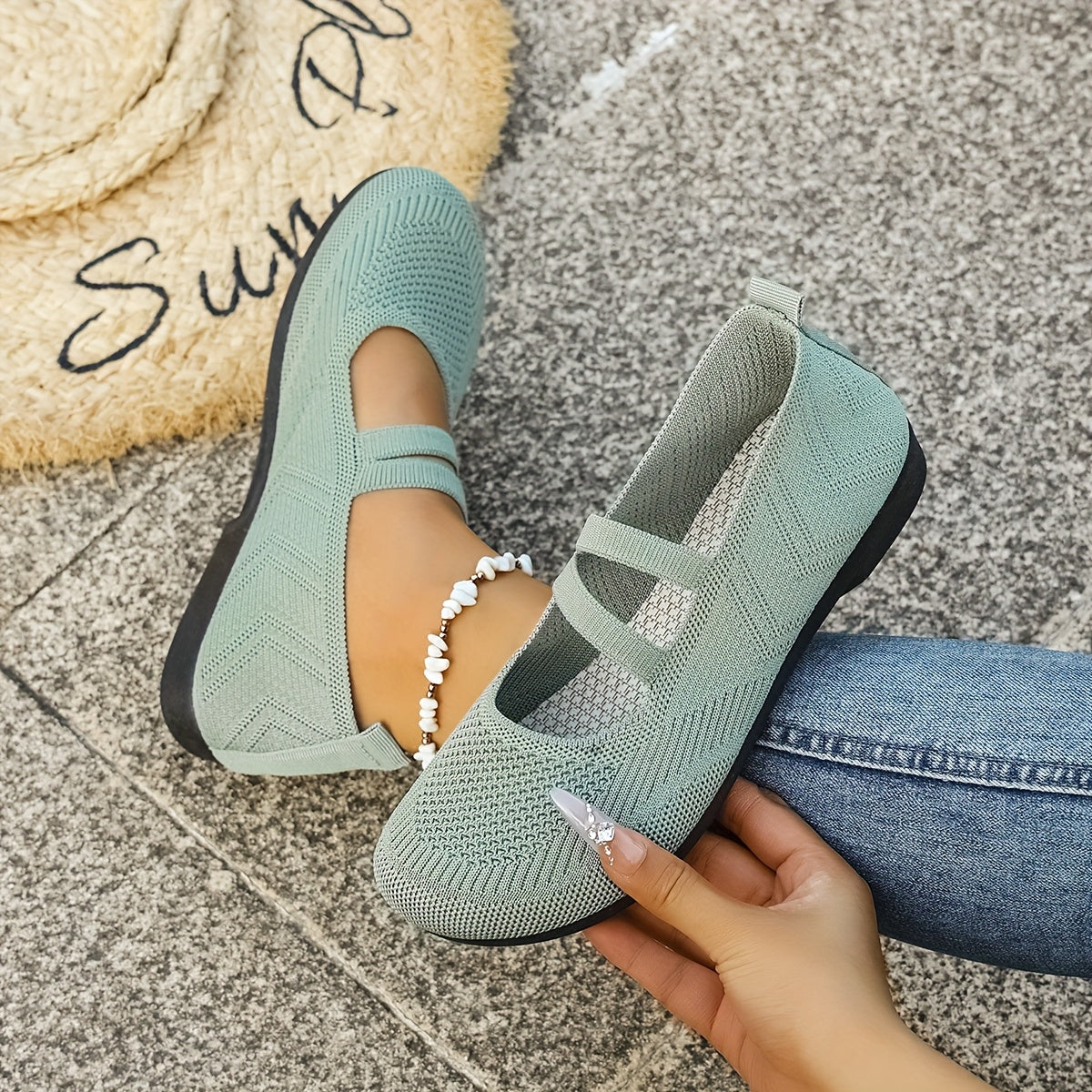 Women’s Breathable Slip-On Sneakers Black Knit Casual Walking Shoes