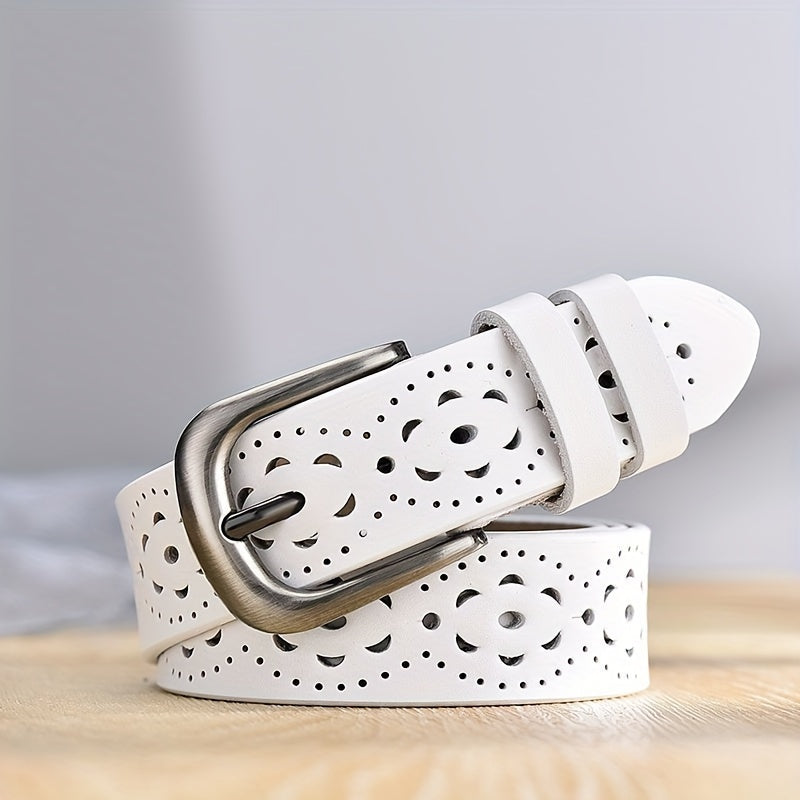 Women's Boho Floral Cutout Belt PU Leather Waistband for Jeans Pants