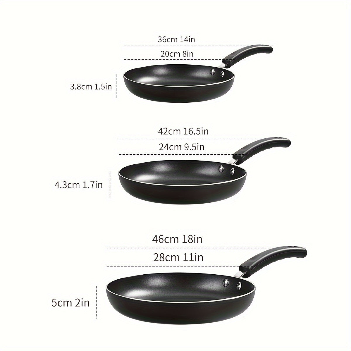 Set of 3 Nonstick Induction Frying Pans 20cm 24cm 28cm for Eggs and Omelettes