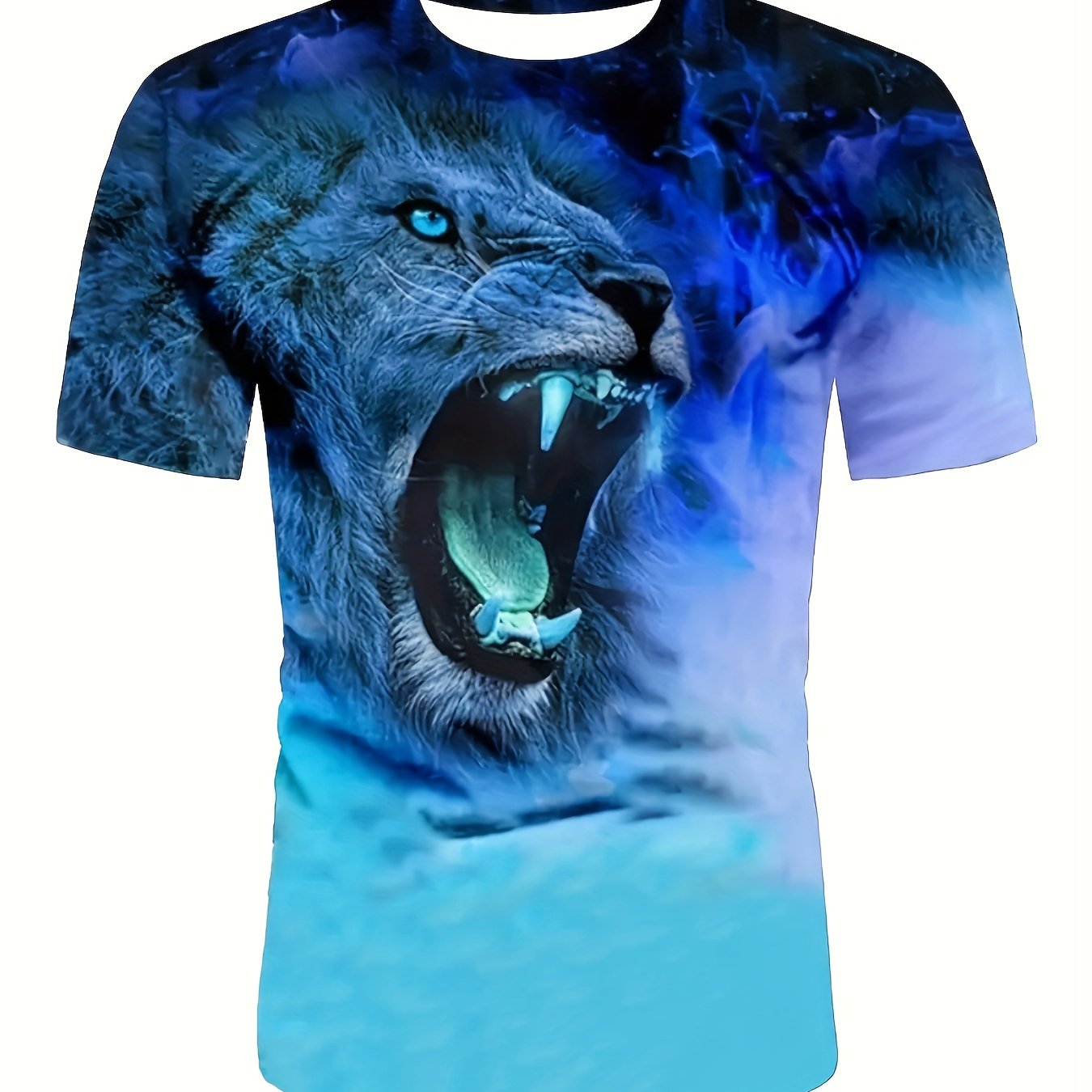 Camiseta de verano para hombre de talla grande con gráfico de león y manga corta casual