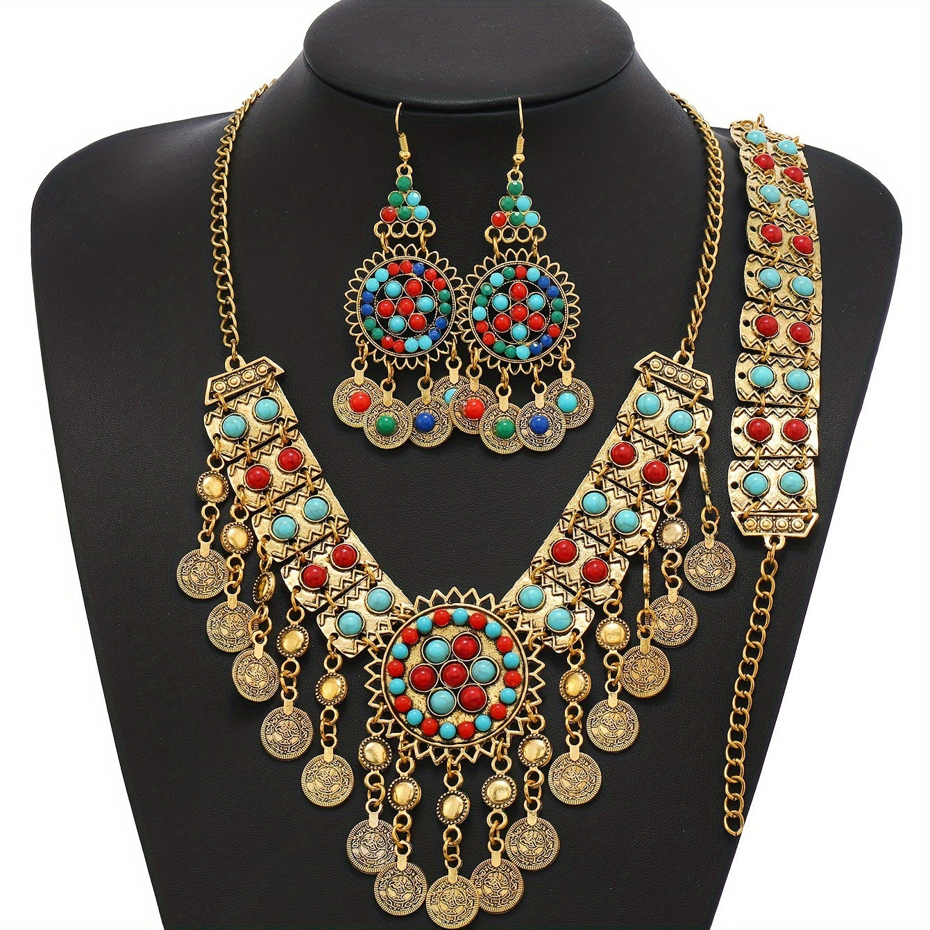 Ethnic Style Jewelry Set with Multi-Layer Tassel Coin Design in Zinc Alloy and Resin for Casual Parties or Dance Nights