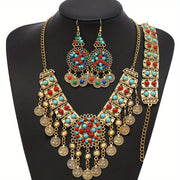 Ethnic Style Jewelry Set with Multi-Layer Tassel Coin Design in Zinc Alloy and Resin for Casual Parties or Dance Nights