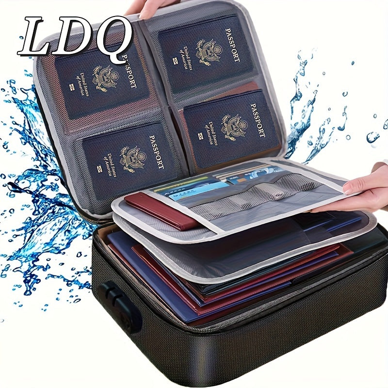 Document Organizer with Combination Lock Water-Resistant Zipper 3-Layer File Storage Portable Laptop Files Certificates